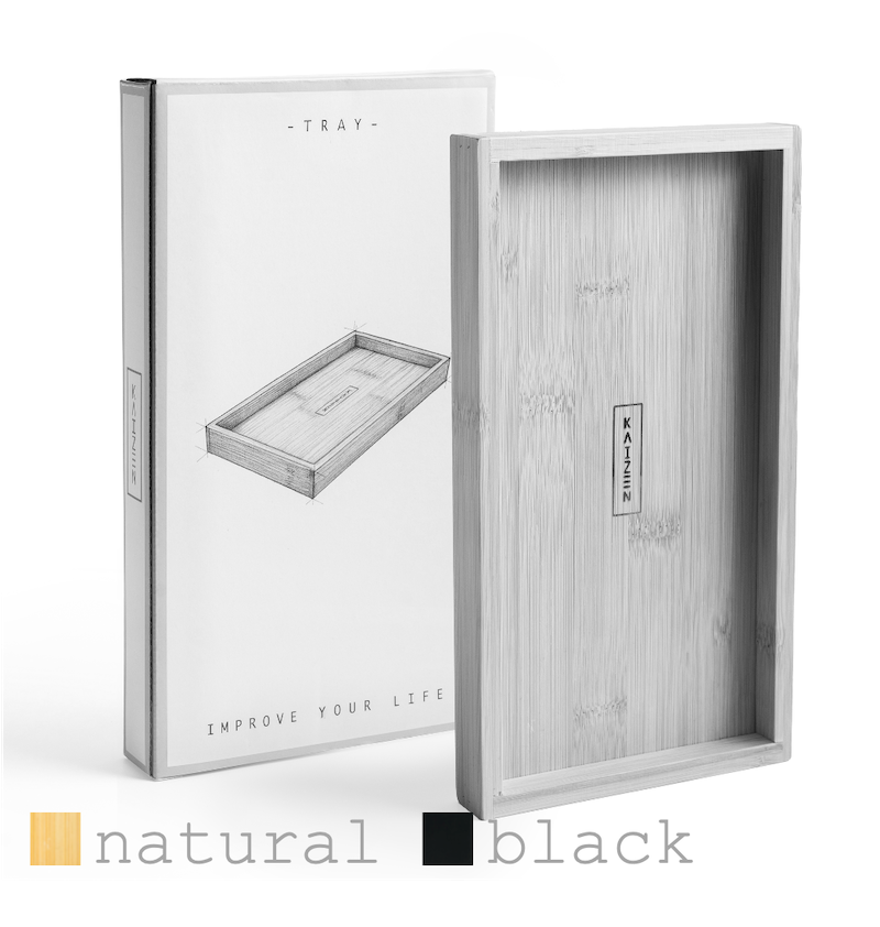 KAIZEN bamboo tray available in natural and black – stackable, space-saving serving tray